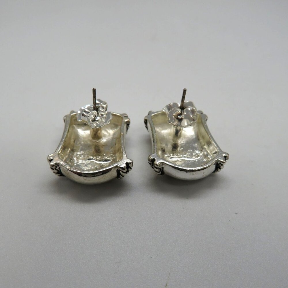 Avon‎ Earrings Vintage Silver Tone Pierced Stud Black Enamel Center Rope Design - Picture 7 of 10